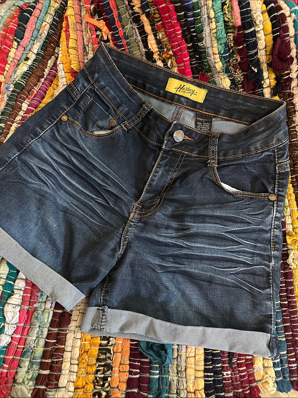 Hailey Made With Love Juniors 1 Dark Wash Stretch Denim Cuffed Jean Shorts